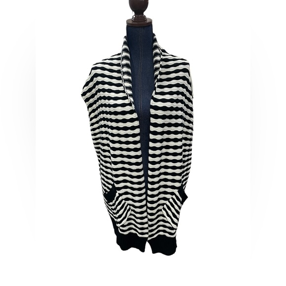 FOX Womens black and white striped pocketed shifter cardigan size large NWT - Picture 2 of 10